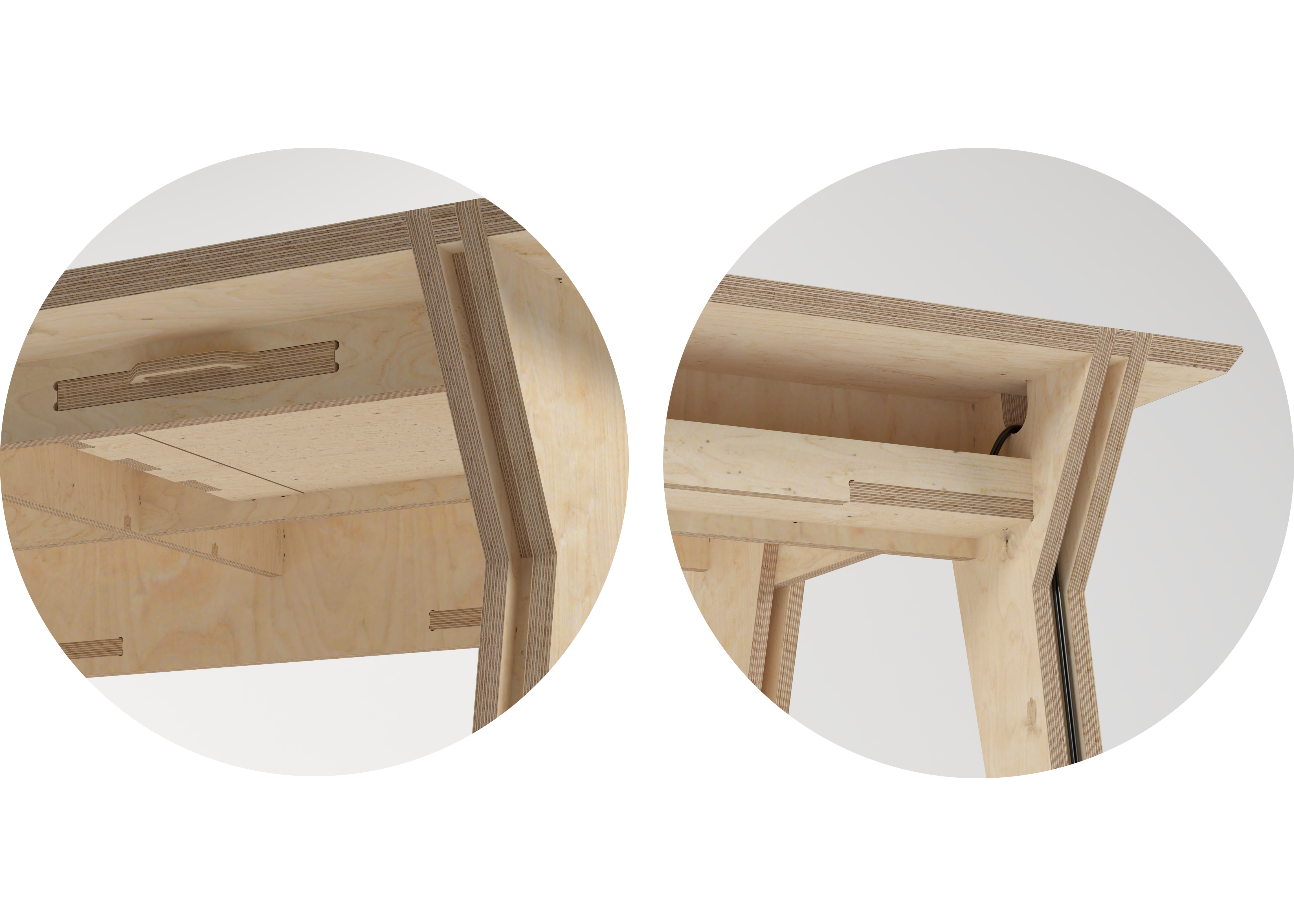 A rendering of the details of our desk made with birch plywood